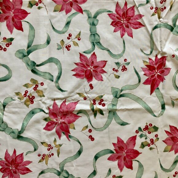 New 4yd 3" Holiday Christmas Poinsettia Bow Holly Cotton Quilt Craft Sew Fabric - Picture 1 of 5
